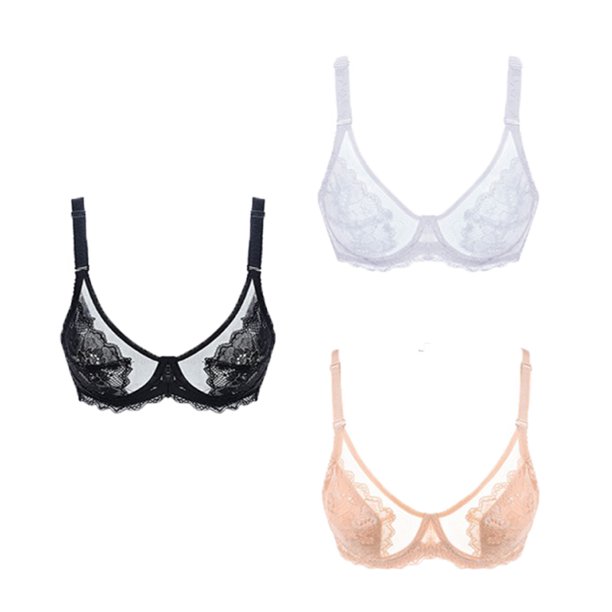 Baywell 3 Pieces Women's Sheer Mesh Bra See Through Unlined Sexy Lace