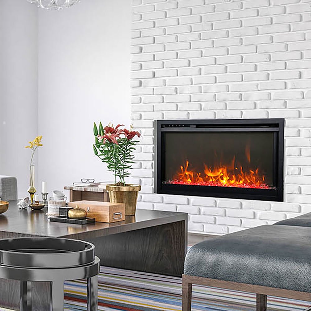 Amantii Traditional Series Extra Slim Electric Fireplace Insert with Black  Powder Coated Surround u0026 Remote, 30-Inch - Walmart.com