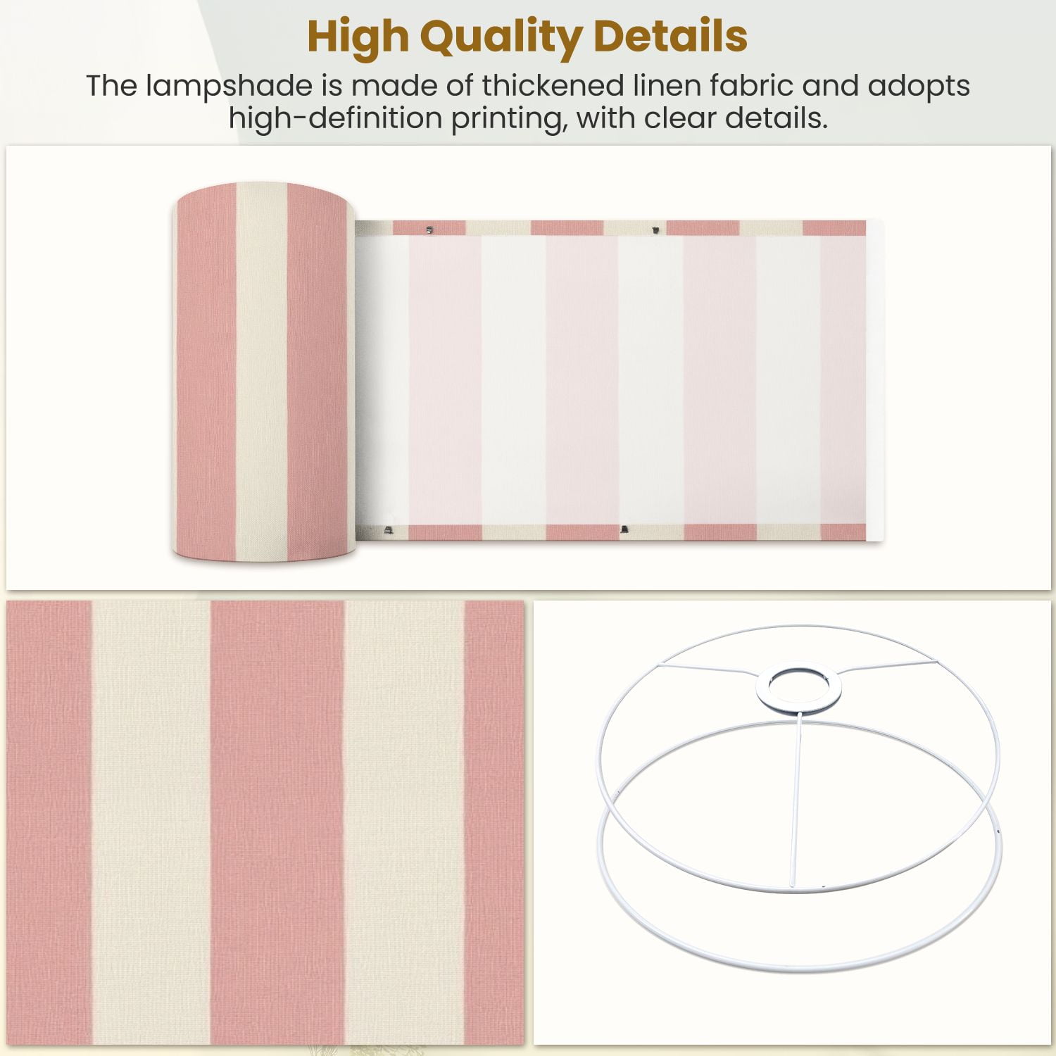 Linen Drum Lampshades Pink Cream Striped Vertical Stripes 13"x13"x10" Light Shade for Table Lamps Floor Lamps Drum Lamp Shades Lampshade Replacement Assembly Required
