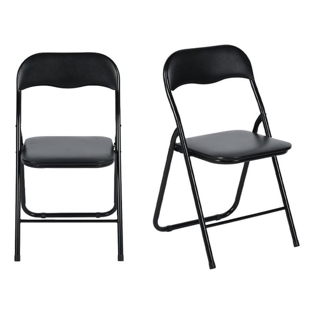 Pemberly Row Chaises Pliantes Ensemble de 2 Noir PVC Rembourré Cadre en Acier Durable
