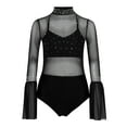 thumbnail image 2 of Doomiva Kids Girls Sparkly Gymnastics Leotard Rhinestone Flare Long Sleeve Lyrical Skating Ballet Dance Bodysuit Black 8, 2 of 4