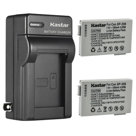 Kastar 2-Pack Battery and AC Wall Charger Replacement for Canon BP-208 BP208 BP-208DG Battery Canon Optura S1 VIXIA HR10 DC10 DC19 DC20 DC21 DC22 DC40 DC50 DC51 DC95 DC100 DC200 Cameras