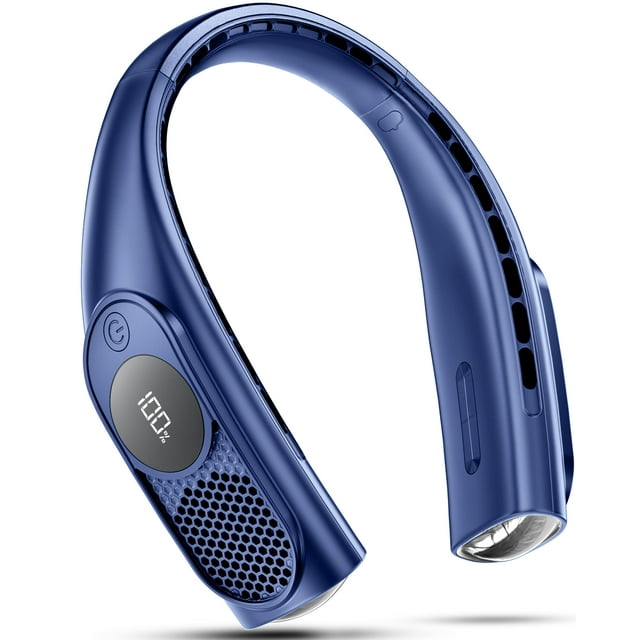 Ventilador de cuello GOTOTO portátil, sin aspas, recargable, 4000 mAh, azul