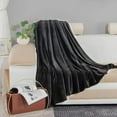 thumbnail image 3 of Black King Size Solid Flannel Throw Plush Cozy Super Soft Warm Bed Blanket, 3 of 4