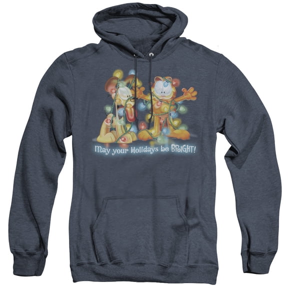 Garfield Bright Holidays Adult Heather Hoodie Sweatshirt Navy