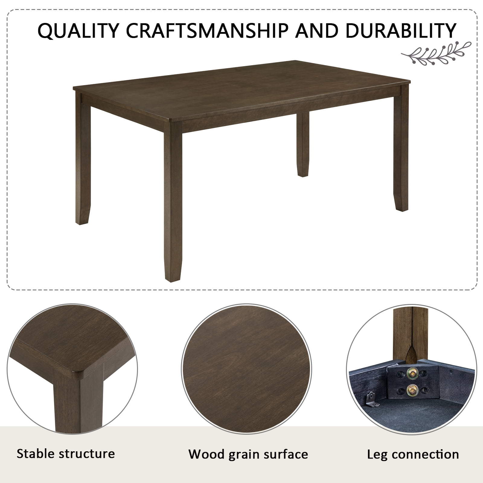 6-Piece Dining Table Set for 6, 58.5" Wood Rectangular Kitchen Table with 4 Chairs & Bench