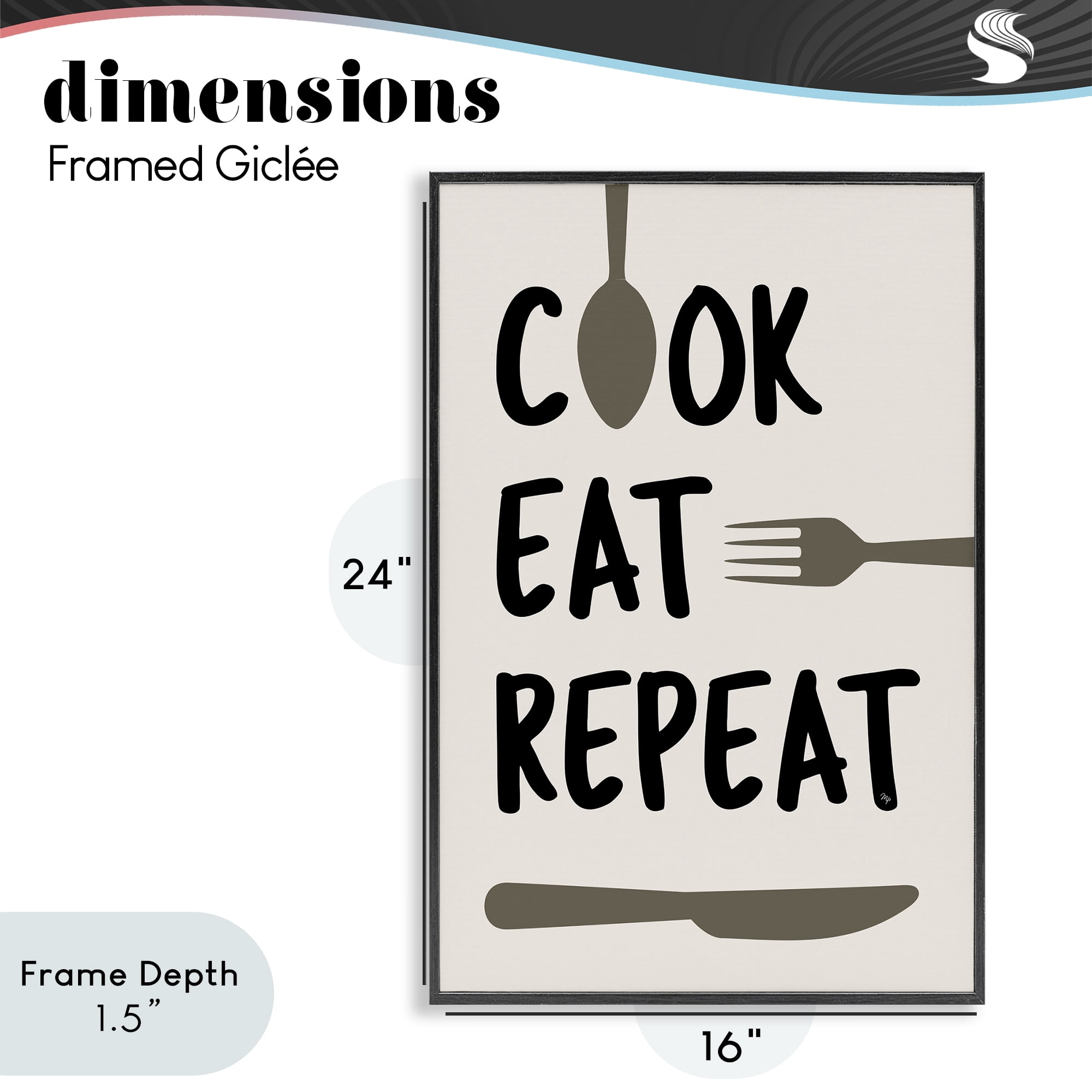 Stupell Industries Cook Eat Repeat with Utensils Black Framed Giclee Art, design by Martina Pavlova