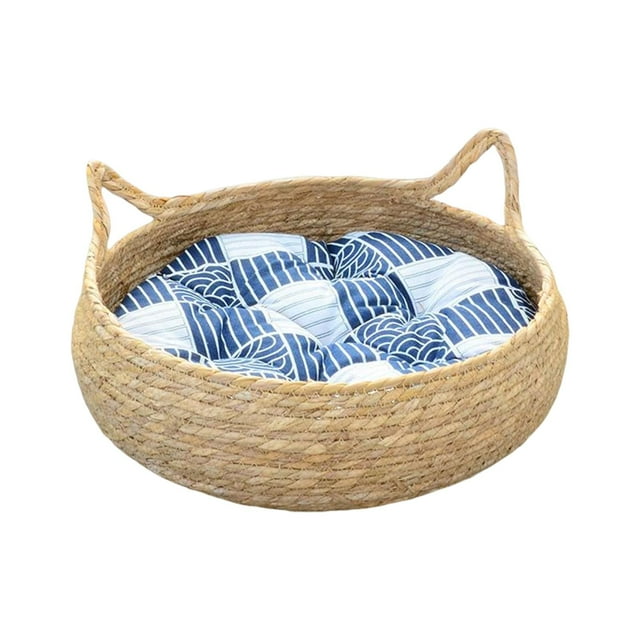 TISHITA Scratching Cat Bed with Removable Cushion Accs Comfortable Washable Four Seasons Blue 35cm