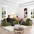 thumbnail image 3 of Boneless Sofa, 3-Seater Floor Couch with Cup Holders and Side Pockets, Corduroy Fabric No Assembly Sofa for Living Room or Dorm, 86.2 Inch, Green, 3 of 11