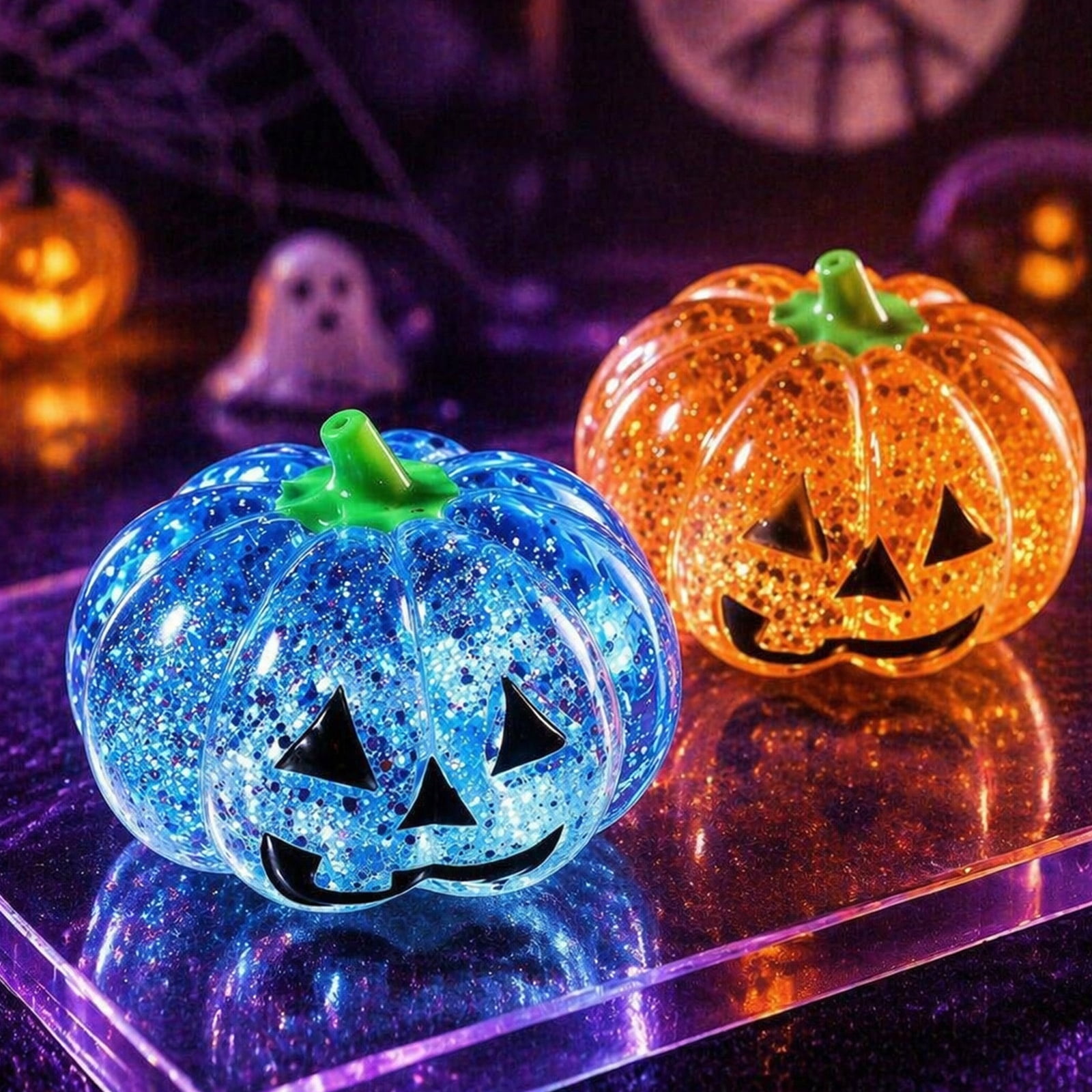 Sparkly Jack-O-Lantern Squishy for Adults, Slow Rising Glitter Pumpkin Squeeze Toy, Stress Relief Fidget Squishy, Halloween Desk Decor, Holiday Gift for Office Workers