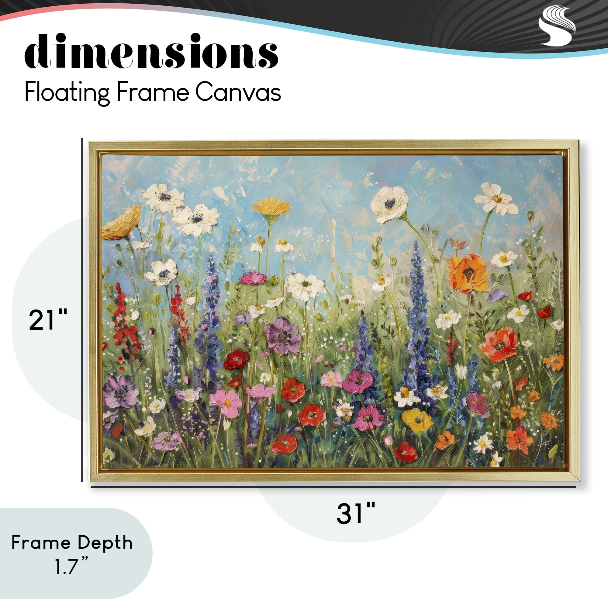 Stupell Industries Wildflower Field of Spring Blooms Gold Framed Floater Canvas Wall Art, design by Creative Studio