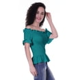 thumbnail image 3 of Moomaya Womens Off Shoulder Smocked Top Solid Short Sleeve Casual Summer Tops, 3 of 6