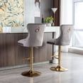 thumbnail image 6 of 27-36 Inch Velvet Bar Stools, Counter Height Adjustable Swivel Barstools High Chairs with Golden Metal Base, Stools Chair with Tufted High Back & Ring Pull for Home Kitchen Island, Pub(Grey,Set of 2), 6 of 9