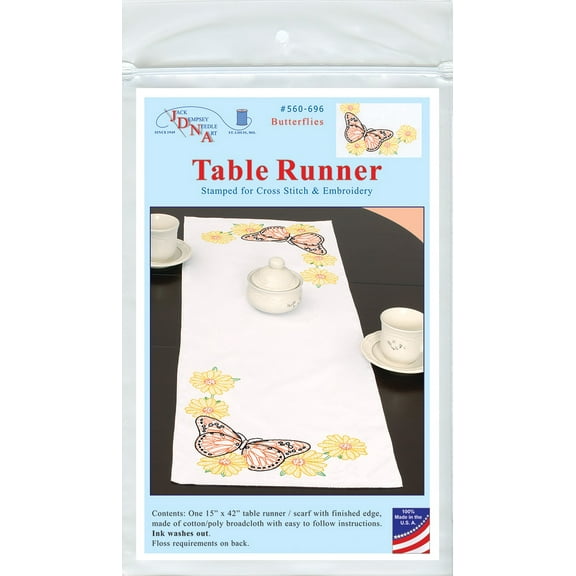 Jack Dempsey Stamped Table Runner/Scarf 15"X42"-Butterflies