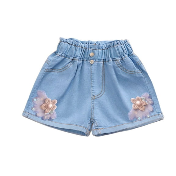 ZACPNCV Little Girls Denim Shorts Elastic Waist Vintage Ripped Casual Summer Pull On Jeans Shorts with Bowknot Pink 6-7 Years