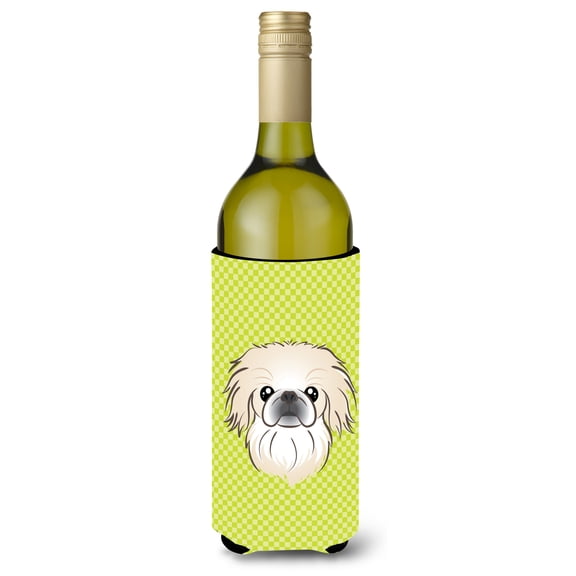 Carolines Treasures Checkerboard Lime Green Pekingese Wine Bottle Beverage Insulator Hugger Wine Bottle multicolor