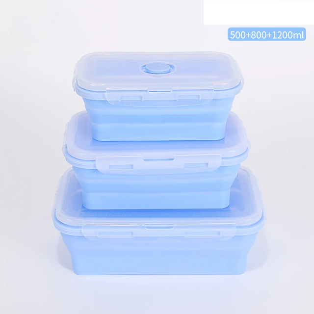 Folding Silicone Lunch Box Portable Bento Box Food Storage Container with Airtight Lids Stackable Food Silicone Container 500ml800ml1200mlBlue 1