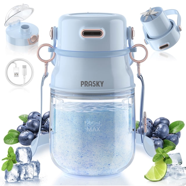 PRASKY Batidora Portátil 27 Oz sin BPA para Exprimidor, Batidos y Batidos (Azul)