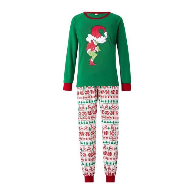 Pijamas Navideñas Conjunto de pijama de 2 piezas Traje diario con cintura elástica y estampado informal familiar Kuymtek Verde*mujer T S para Unisex
