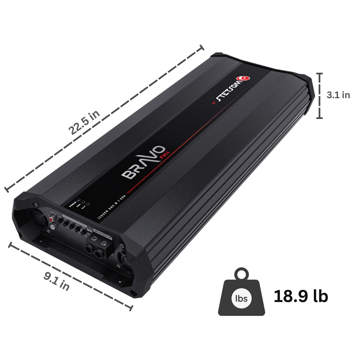 Stetsom Bravo Full 12000 1 Ohm Mono Car Amplifier 12,000 Watts RMS, 1Ω Stable Car Audio, HD Sound Quality Crossover & Bass Boost BFULL12K_1