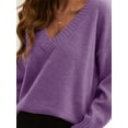 thumbnail image 4 of Hanerdun Women V-Neck Pullover Sweaters Female Loose Solid Knit Tops Purple S, 4 of 5