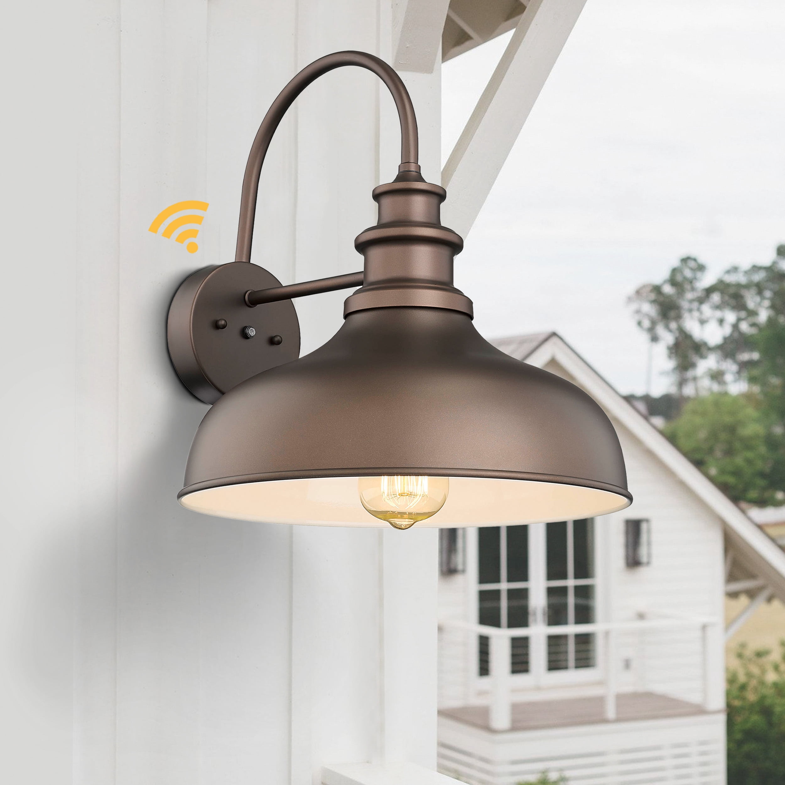 Dusk to Dawn Outdoor Barn Light Anti-Rust Outdoor Wall Sconce Farmhouse Exterior Lighting Fixture Wall Lantern Lamp for Porch,Garage(Oil rubbed bronze finish+ white interior, 2 Pack)