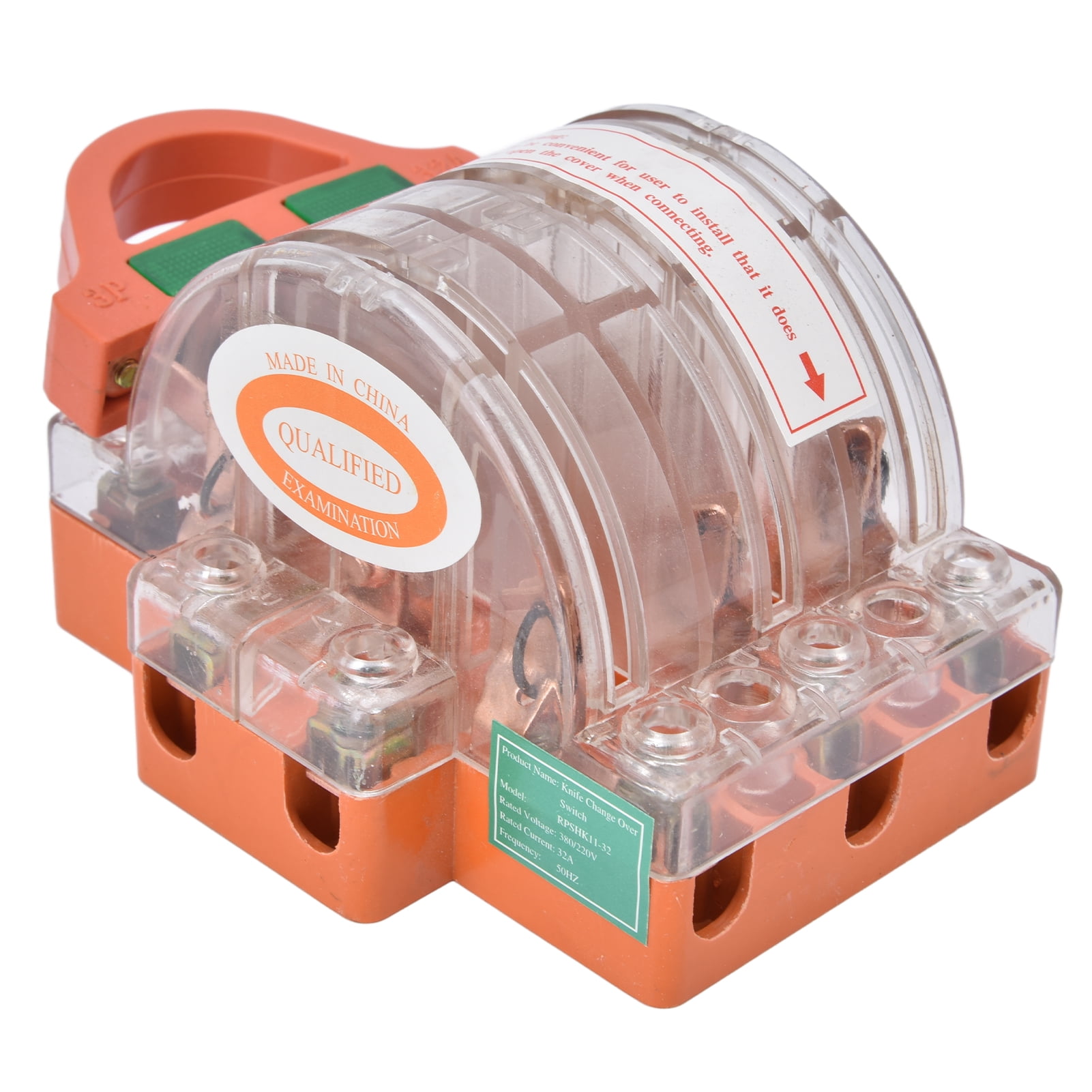 AC 380V 32A 3-Pole Knife Switch with LED Indicator, Copper Transparent Shell, Double Throw Disconnect Switch