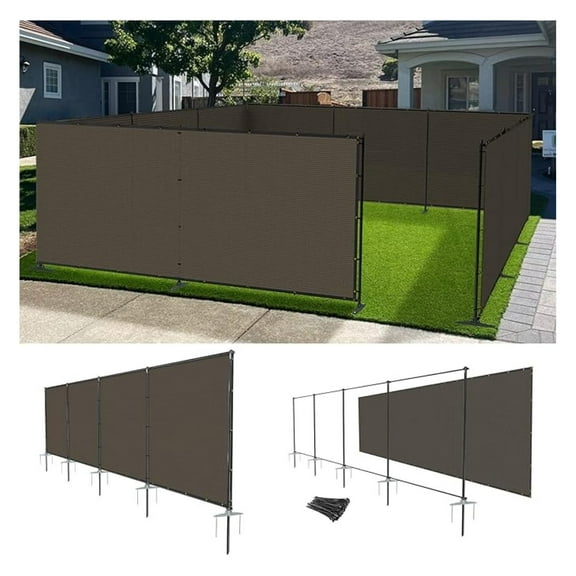 Outdoor Fence Fencing Kit 5'x12' with Poles and Rails Ground Spikes Privacy Fence for Dog Yard Pool Garden Safety Chicken Fence Temporary Painted Iron Pole Brown, INFEMF16E05