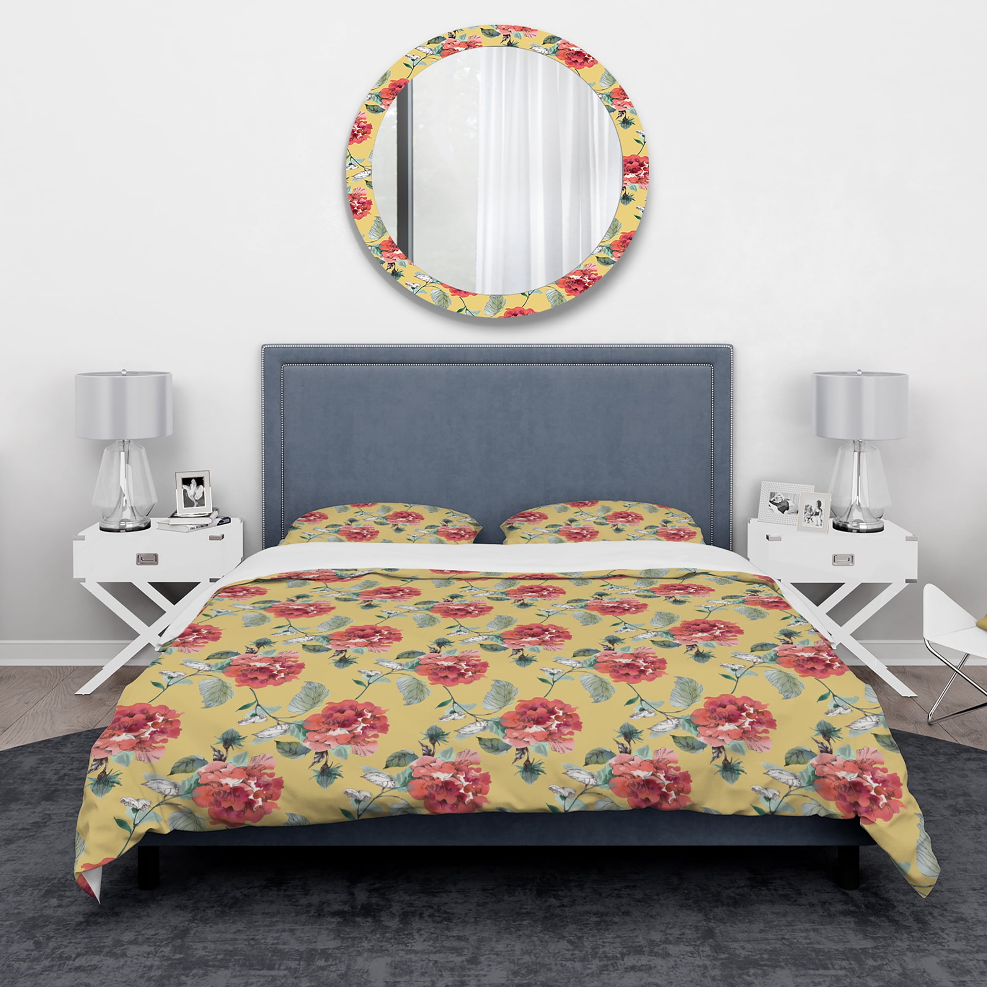 Designart 'Red Rose in Yellow Background' Traditional Duvet Cover Set
