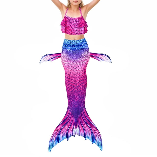 Kids Girls Bathing Suits Fish Tail Set Bikini Fish Tail Set Summer Hawaiian Swimwear Cute Bathing Suits 6-7 Years