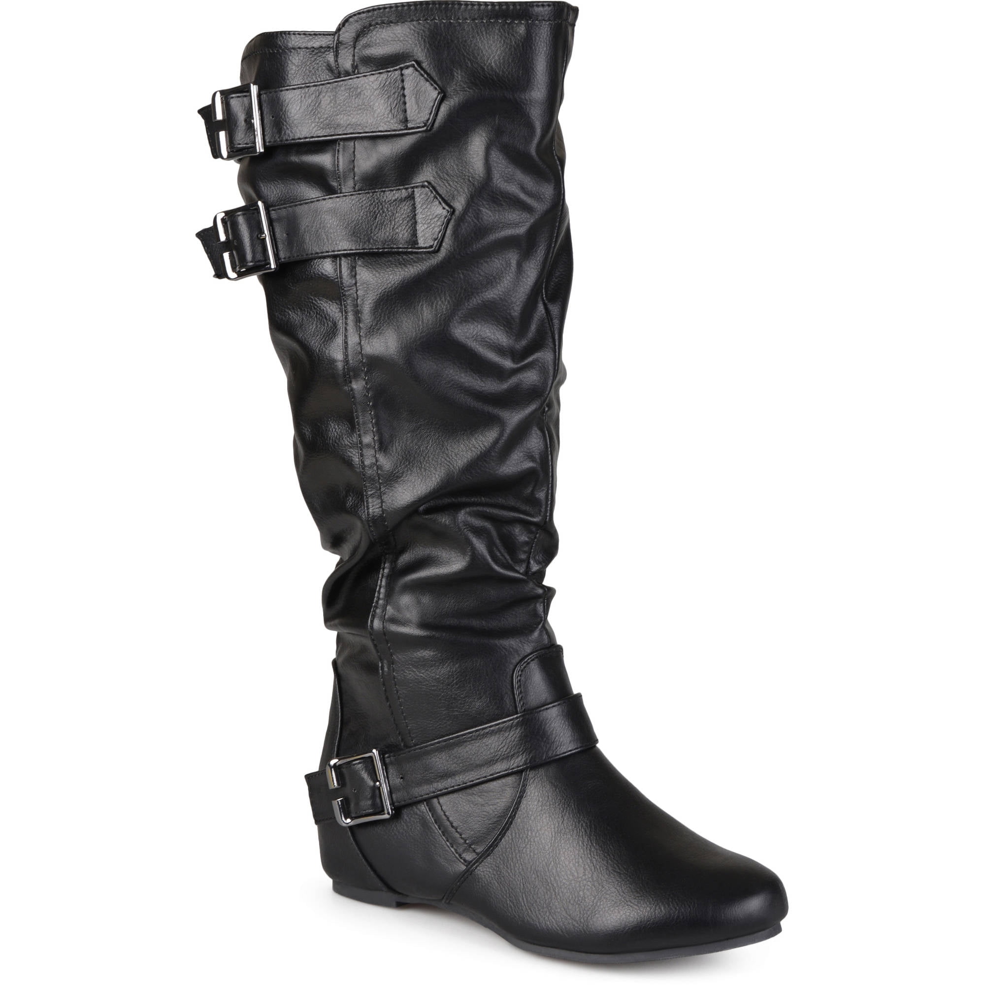 Brinley Co. - Women's Extra Wide Calf Buckle Slouch Low-wedge Boots ...
