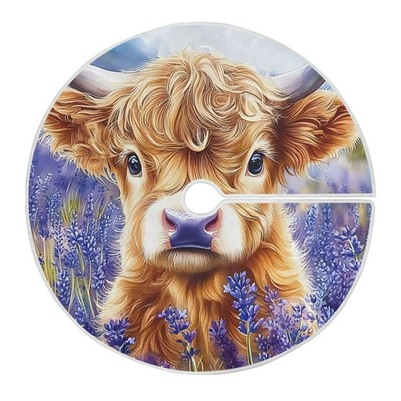 Ryvnso Christmas Tree Skirt Highland Cattle in Lavender Xmas Tree Skirts Ornament Home Decorations 35.4"