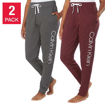 Calvin Klein Women's 2 Pack French Terry Joggers (Small, Grey/Deep Maroon)  