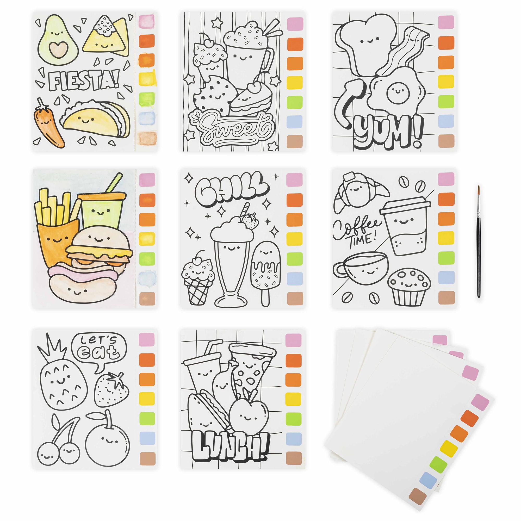Vivid by Brea Reese: Watercolor Pad Kit - Kawaii Food - 8 Playful Food & Dessert Designs, 4 Blank Sheets, 12 Detachable Paint Palettes, Brush, DIY Art
