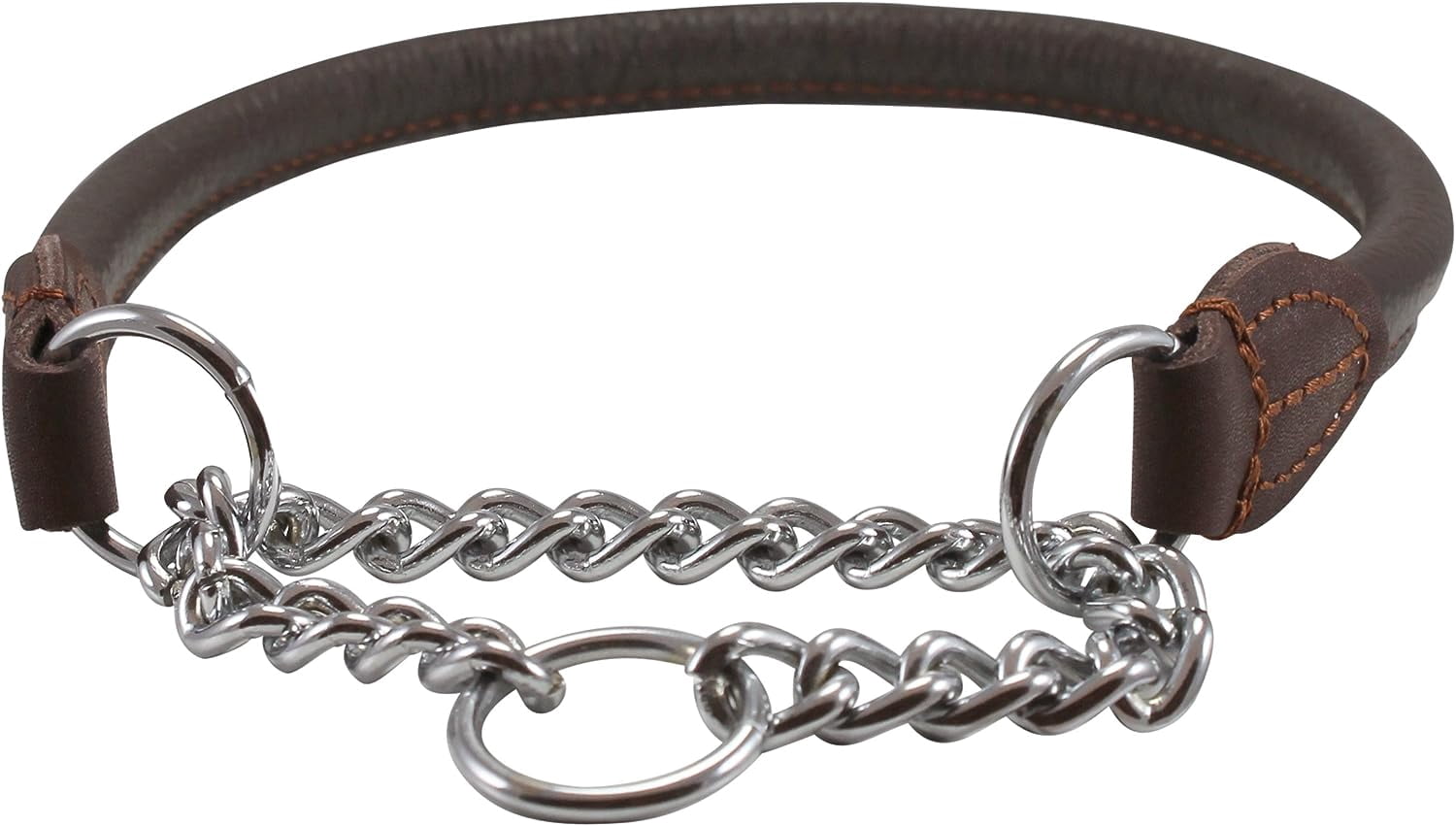 Rolled Genuine Leather Martingale Dog Collar Choker Brown 7 Sizes (#5 - Neck Circumf.13.75"-15.5")