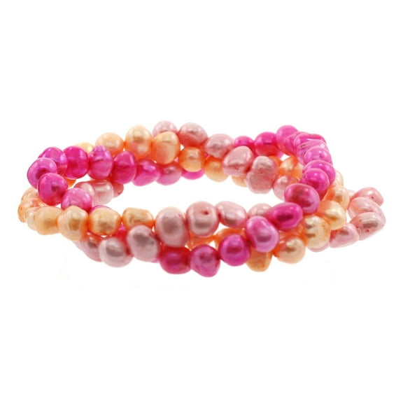 LTC Designs Set of 3 Genuine Baroque Cultured Freshwater Pearl Stretch Bracelets in Spring Blossom Colors, 7.5"  for Unisex Adults