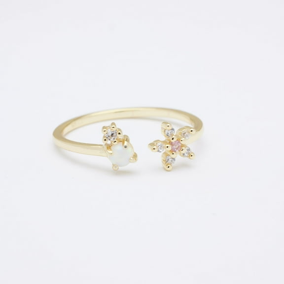 Heather Opal Floral Gold Open Ring