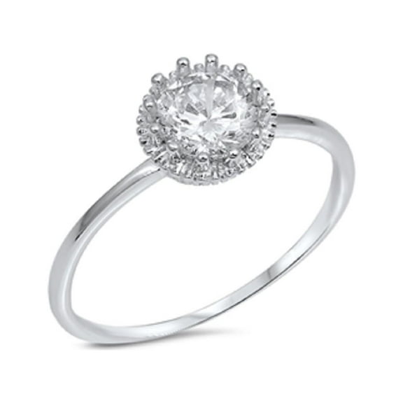 Shiny Round Solitaire Cubic Zirconia Ring Sterling Silver 925