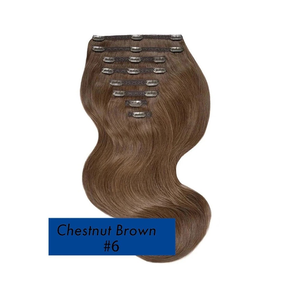 Clip In Hair Extensions Real Human Hair #6 Chestnut Brown 120G 8Pcs Double Weft Thick Silky Straight Clip In Remy Hair Extensions