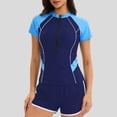 thumbnail image 2 of uvwlwu Women Half Zip Color Block Rash Guard Two Piece Swimsuit with Shorts,S, 2 of 5