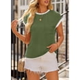thumbnail image 2 of WQD Women’s Short Sleeve Crewneck T Shirt Color Block Ribbed Knit Top Casual Summer Blouse with Pocket, 2 of 5