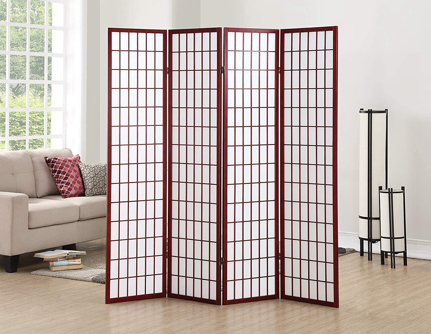 GTU Furniture Japanese Style 4 Panels Wood Shoji Room Divider Screen Oriental for Home/Office