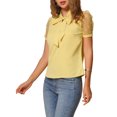thumbnail image 4 of INSPIRAR CHIC Blusa de Manga Corta de Malla con Cuello de V y Lazo para Mujeres XS Amarillo, 4 of 6