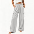 thumbnail image 3 of Lounge Pants for Womens Plus Size Fashion Wide Leg Cargo Sweatpants Elastic Drawstring High Waist Casual Sweat Pants With Pockets, 3 of 7