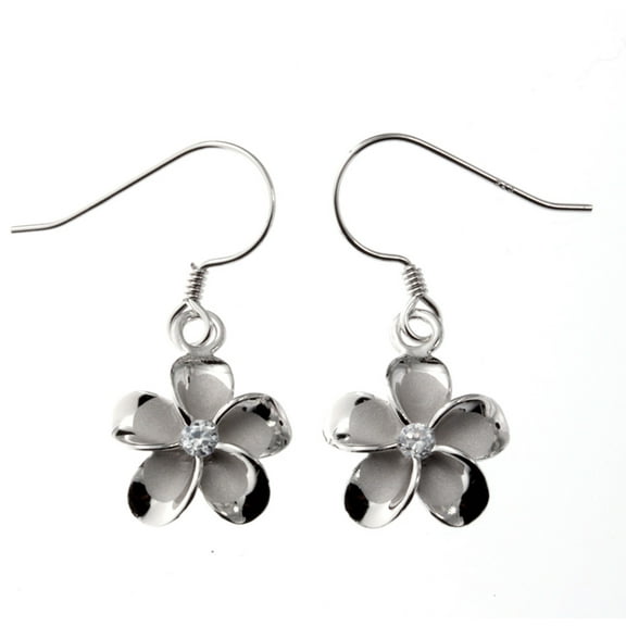 Hawaiian Jewelry Sterling Silver Hawaii Plumeria Flower Hoop Earrings 10mm