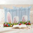 thumbnail image 3 of Easter Bunny Pillow Covers 2 Pack Watercolor Rabbit Colored Eggs Spring Leaf Wood Grain Pillowcase Waterproof Outdoor Throw Pillow Cover for Patio Garden Square Cushion 20”x20”, 3 of 9