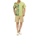 thumbnail image 2 of INSPIRE CHIC Men's Floral Stripes Patchwork Button Down Summer Printed Shirts S Yellow Green, 2 of 6
