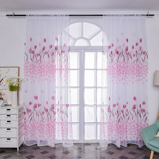 1 Sheet Window Gauze Rod Pocket Design Pastoral Translucent Beautiful Printing Sheer Curtain Home Decoration