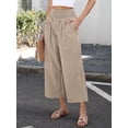 thumbnail image 4 of ANRABESS Women Striped Gingham Wide Leg Palazzo Pants Casual Lounge Cropped PJ Bottoms Comfy Cute Plaid Pants with Pockets Light Brown White Plaid Large, 4 of 8