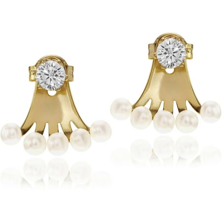 Brinley Co. Women's Pearl CZ Gold-plated Sterling Silver Peekaboo Post Earrings, Gold